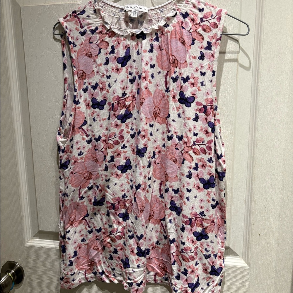 Chic Floral Sleeveless Blouse - Pink and Blue